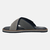 Men's Bugatti cross strap grey leather / textile shoes with a round toe , a eva outsole.