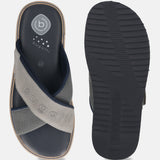 Men's Bugatti cross strap grey leather / textile shoes with a round toe , a eva outsole.