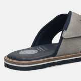 Men's Bugatti cross strap grey leather / textile shoes with a round toe , a eva outsole.