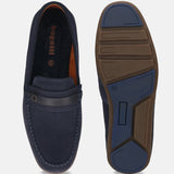 Men's Bugatti drivers blue leather shoes with a round toe and apron toe , a rubber outsole.
