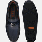 A blue Men's bugatti Drivers featuring a square toe apron toe, zero heels heel. Made from premium genuine leather with a durable rubber outsole, this slip-on design offers both style and comfort.
