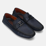 A blue Men's bugatti Drivers featuring a square toe apron toe, zero heels heel. Made from premium genuine leather with a durable rubber outsole, this slip-on design offers both style and comfort.