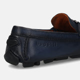 A blue Men's bugatti Drivers featuring a square toe apron toe, zero heels heel. Made from premium genuine leather with a durable rubber outsole, this slip-on design offers both style and comfort.