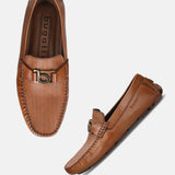 A cognac Men's bugatti Drivers featuring a square toe apron toe, zero heels heel. Made from premium genuine leather with a durable rubber outsole, this slip-on design offers both style and comfort.