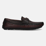 A grey Men's bugatti Drivers featuring a square toe apron toe, zero heels heel. Made from premium genuine leather with a durable rubber outsole, this slip-on design offers both style and comfort.