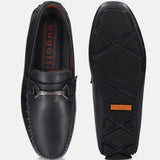 Men's Bugatti drivers blue leather shoes with a round toe and apron toe , a rubber outsole.