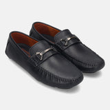 Men's Bugatti drivers blue leather shoes with a round toe and apron toe , a rubber outsole.
