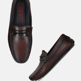 Men's Bugatti drivers red leather shoes with a round toe and apron toe , a rubber outsole.