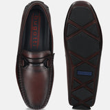 Men's Bugatti drivers red leather shoes with a round toe and apron toe , a rubber outsole.