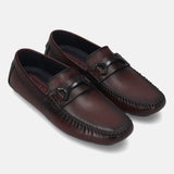 Men's Bugatti drivers red leather shoes with a round toe and apron toe , a rubber outsole.