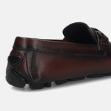 Men's Bugatti drivers red leather shoes with a round toe and apron toe , a rubber outsole.