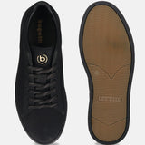 A black Men's bugatti Sneakers featuring a round toe plain toe, zero heels heel. Made from premium genuine leather with a durable tr outsole, this laces design offers both style and comfort.