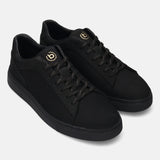 A black Men's bugatti Sneakers featuring a round toe plain toe, zero heels heel. Made from premium genuine leather with a durable tr outsole, this laces design offers both style and comfort.