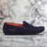 A blue Men's bugatti Drivers featuring a square toe apron toe, zero heels heel. Made from premium genuine leather with a durable pu outsole, this slip-on design offers both style and comfort.