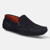 A blue Men's bugatti Drivers featuring a square toe apron toe, zero heels heel. Made from premium genuine leather with a durable pu outsole, this slip-on design offers both style and comfort.