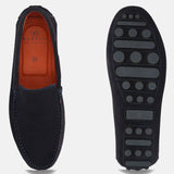 A blue Men's bugatti Drivers featuring a square toe apron toe, zero heels heel. Made from premium genuine leather with a durable pu outsole, this slip-on design offers both style and comfort.