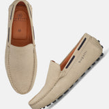 A brown Men's bugatti Drivers featuring a square toe apron toe, zero heels heel. Made from premium genuine leather with a durable pu outsole, this slip-on design offers both style and comfort.