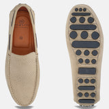 A brown Men's bugatti Drivers featuring a square toe apron toe, zero heels heel. Made from premium genuine leather with a durable pu outsole, this slip-on design offers both style and comfort.