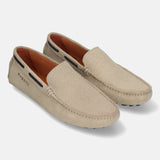 A brown Men's bugatti Drivers featuring a square toe apron toe, zero heels heel. Made from premium genuine leather with a durable pu outsole, this slip-on design offers both style and comfort.