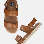 Men's Bugatti back strap cognac leather shoes with a round toe , a tpr outsole.