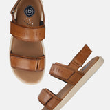 Men's Bugatti back strap cognac leather shoes with a round toe , a tpr outsole.