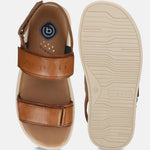 Men's Bugatti back strap cognac leather shoes with a round toe , a tpr outsole.