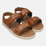 Men's Bugatti back strap cognac leather shoes with a round toe , a tpr outsole.