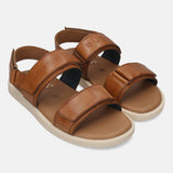 Men's Bugatti back strap cognac leather shoes with a round toe , a tpr outsole.