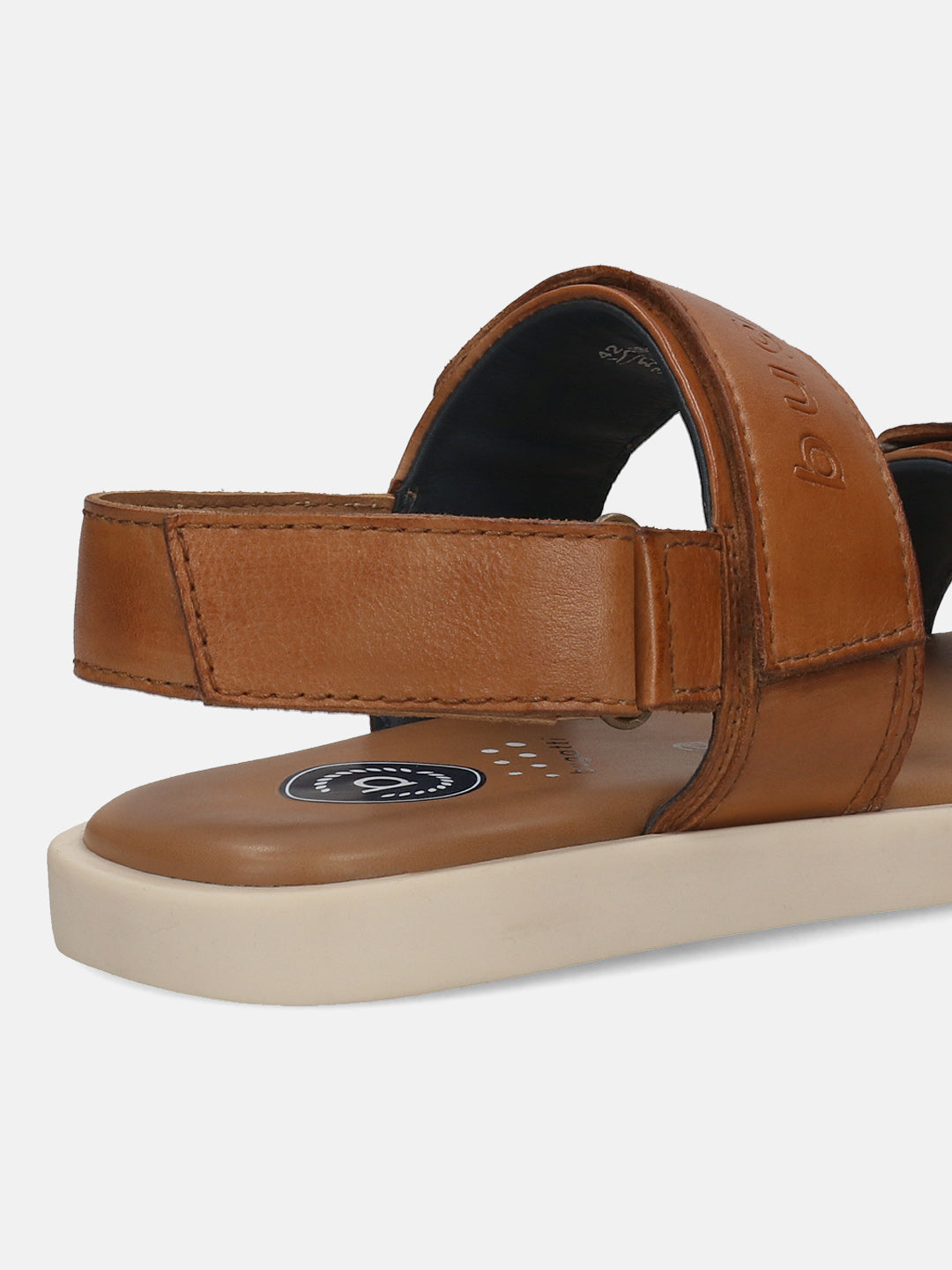 Men's Bugatti back strap cognac leather shoes with a round toe , a tpr outsole.