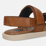 Men's Bugatti back strap cognac leather shoes with a round toe , a tpr outsole.