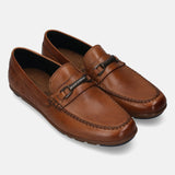A cognac Men's bugatti Drivers featuring a round toe apron toe, zero heels heel. Made from premium genuine leather with a durable rubber outsole, this slip-on design offers both style and comfort.