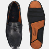 A blue Men's bugatti Drivers featuring a round toe apron toe, zero heels heel. Made from premium genuine leather with a durable rubber outsole, this slip-on design offers both style and comfort.