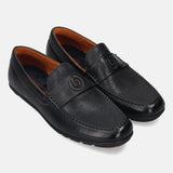 A blue Men's bugatti Drivers featuring a round toe apron toe, zero heels heel. Made from premium genuine leather with a durable rubber outsole, this slip-on design offers both style and comfort.