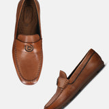A cognac Men's bugatti Drivers featuring a round toe apron toe, zero heels heel. Made from premium genuine leather with a durable rubber outsole, this slip-on design offers both style and comfort.