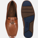 A cognac Men's bugatti Drivers featuring a round toe apron toe, zero heels heel. Made from premium genuine leather with a durable rubber outsole, this slip-on design offers both style and comfort.