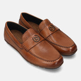 A cognac Men's bugatti Drivers featuring a round toe apron toe, zero heels heel. Made from premium genuine leather with a durable rubber outsole, this slip-on design offers both style and comfort.