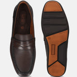 A brown Men's bugatti Drivers featuring a round toe apron toe, zero heels heel. Made from premium genuine leather with a durable rubber outsole, this slip-on design offers both style and comfort.