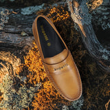 Men's Bugatti drivers yellow leather shoes with a round toe and apron toe , a tpr outsole.