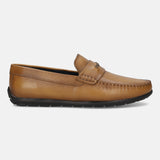 Men's Bugatti drivers yellow leather shoes with a round toe and apron toe , a tpr outsole.