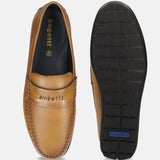 Men's Bugatti drivers yellow leather shoes with a round toe and apron toe , a tpr outsole.
