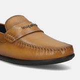 Men's Bugatti drivers yellow leather shoes with a round toe and apron toe , a tpr outsole.