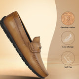 Men's Bugatti drivers yellow leather shoes with a round toe and apron toe , a tpr outsole.