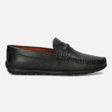 Men's Bugatti drivers green leather shoes with a round toe and apron toe , a tpr outsole.