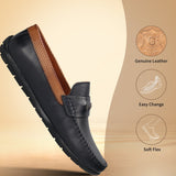 Men's Bugatti drivers blue leather shoes with a round toe and apron toe , a tpr outsole.