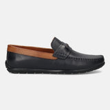 Men's Bugatti drivers blue leather shoes with a round toe and apron toe , a tpr outsole.