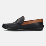 Men's Bugatti drivers blue leather shoes with a round toe and apron toe , a tpr outsole.