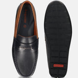 Men's Bugatti drivers blue leather shoes with a round toe and apron toe , a tpr outsole.