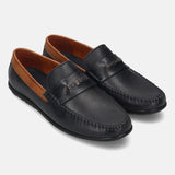 Men's Bugatti drivers blue leather shoes with a round toe and apron toe , a tpr outsole.