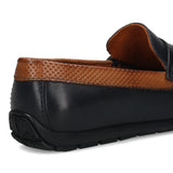 Men's Bugatti drivers blue leather shoes with a round toe and apron toe , a tpr outsole.