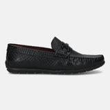 Men's Bugatti drivers black leather shoes with a round toe and apron toe , a tpr outsole.